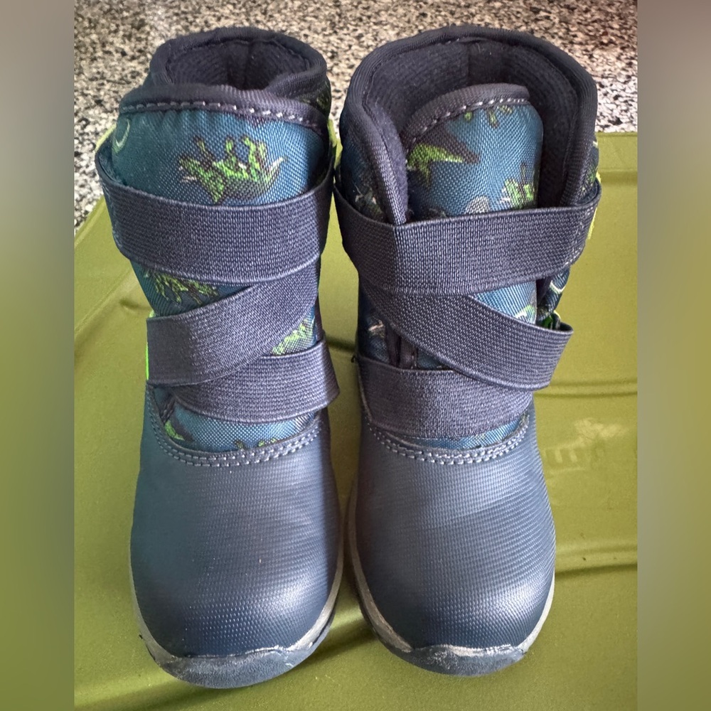 Carter's Blue and Green Dinosaur Snow Boots with Velcro Straps
